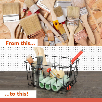 Spectrum Utility Steel Wire Storage Basket for Kitchen Pantry Organization & Closet Shelves with Easy Grip Handles, Durable Metal Basket Organizer with Open Design for Easy Viewing, Industrial Gray