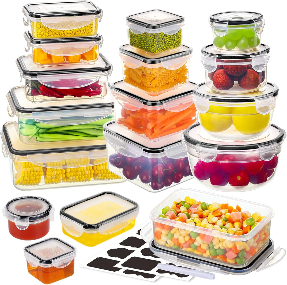 JSCARES 62 PCS Large Food Storage Containers with Lids Airtight (31 Lids & 31 Containers)- Reusable Plastic Leakproof Meal-Prep Container for Kitchen Storage Organization Microwave/Dishwasher Safe