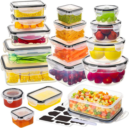 JSCARES 62 PCS Large Food Storage Containers with Lids Airtight (31 Lids & 31 Containers)- Reusable Plastic Leakproof Meal-Prep Container for Kitchen Storage Organization Microwave/Dishwasher Safe