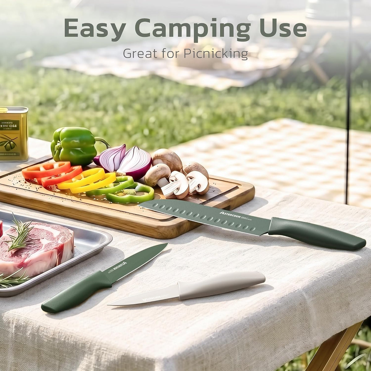 Astercook Knife Set, 13 Pieces Kitchen Knives Set with Healthy Anti-Rust Coating, Dishwasher Safe, Stainless Steel Chef Knife Sets with 6 Blade Guards, Perfect Holiday Gifts for Kitchen