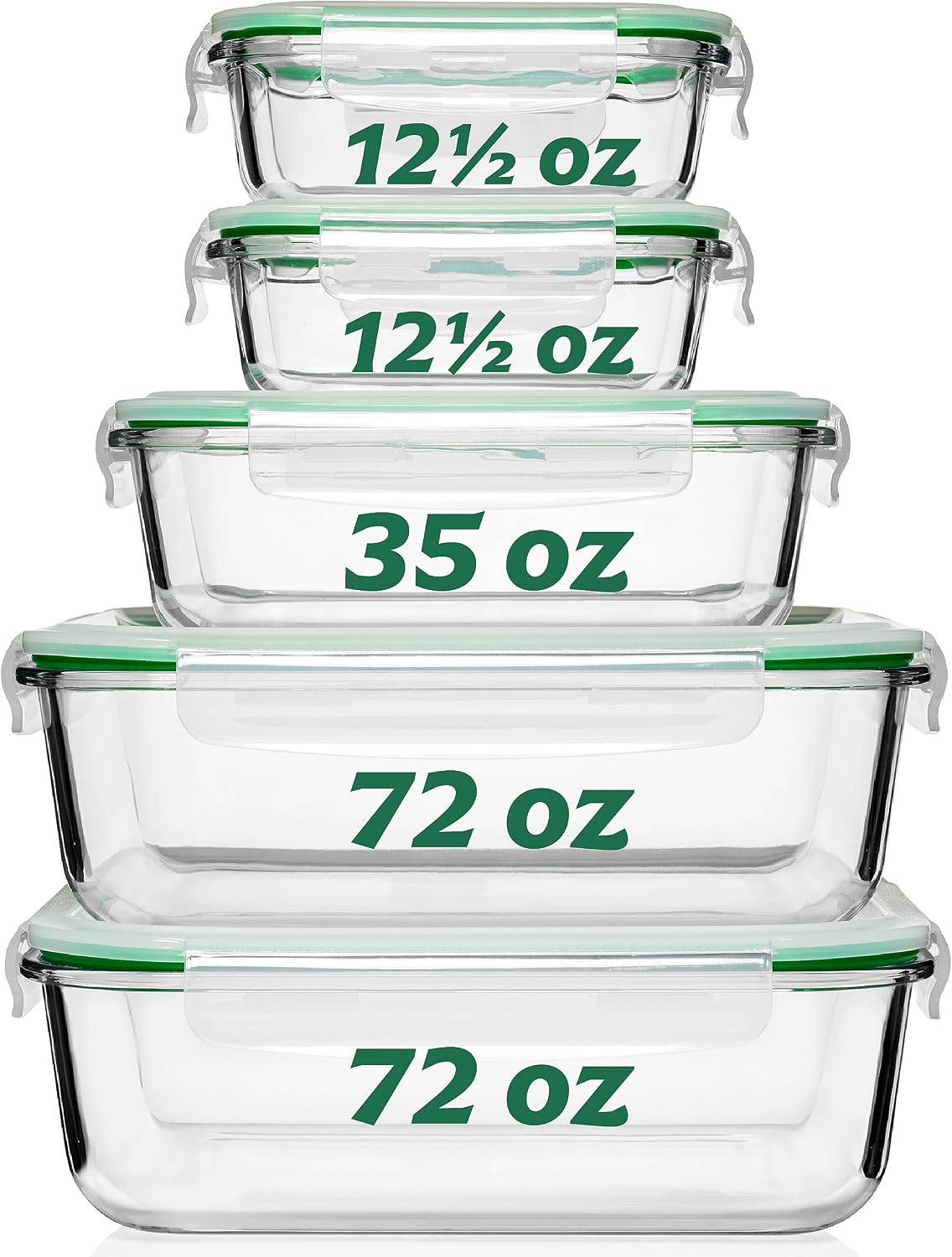 Fusion Gourmet 8 Pack 35 oz Glass Storage Containers with Lids - Airtight, Leakproof, Oven, Microwave & Freezer Safe, Stain & Odor Resistant, Reusable Meal Prep Containers (16-Piece)