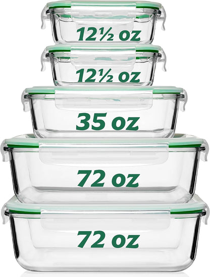 Fusion Gourmet 8 Pack 35 oz Glass Storage Containers with Lids - Airtight, Leakproof, Oven, Microwave & Freezer Safe, Stain & Odor Resistant, Reusable Meal Prep Containers (16-Piece)