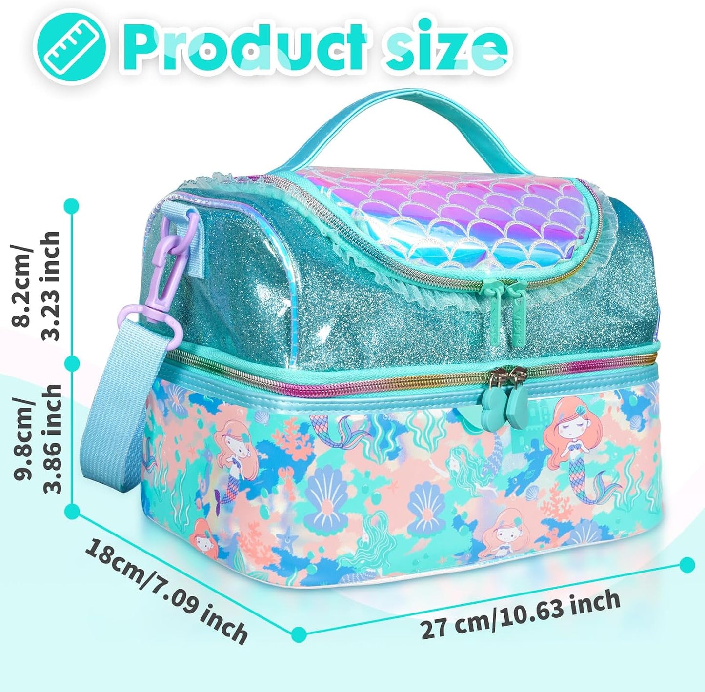 Kids Double Decker Cooler Insulated Lunch Bag, Back to School Large Meal Tote for Boys, Girls, Men, Women, with Adjustable Strap, Soccer