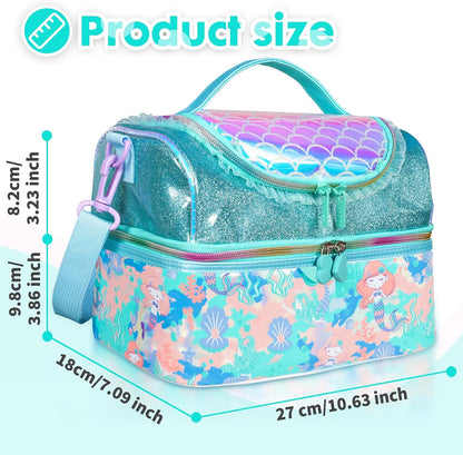Kids Double Decker Cooler Insulated Lunch Bag, Back to School Large Meal Tote for Boys, Girls, Men, Women, with Adjustable Strap, Soccer