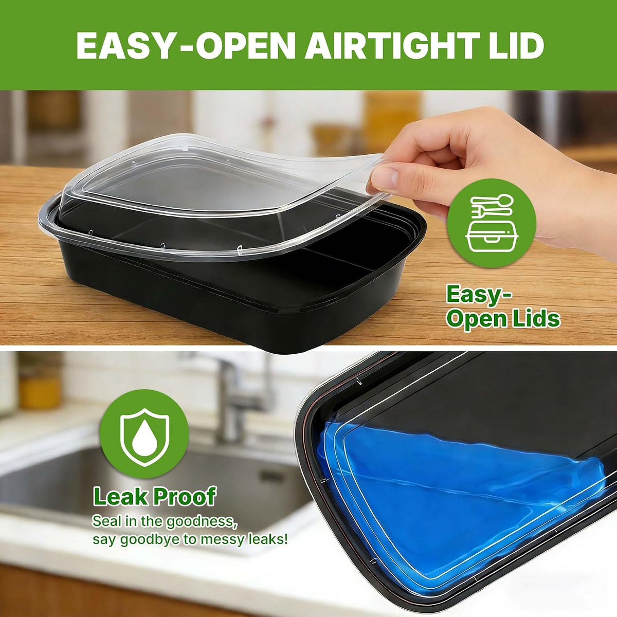 50 Pack (100-Piece) Meal Prep Containers with Lids, Reusable 2-Compartment Food Storage, Sturdy Leakproof, Food Safe, Microwave Freezer Dishwasher Safe, To-Go Takeout Plastic Containers – 60828