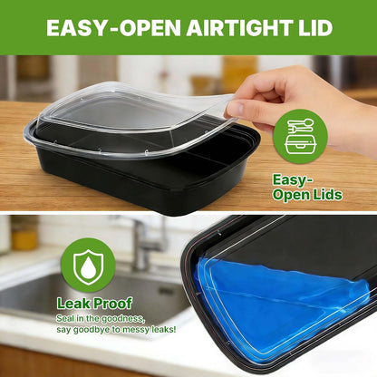 50 Pack (100-Piece) Meal Prep Containers with Lids, Reusable 2-Compartment Food Storage, Sturdy Leakproof, Food Safe, Microwave Freezer Dishwasher Safe, To-Go Takeout Plastic Containers – 60828