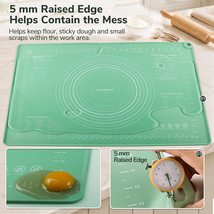 Platinum Silicone Pastry Mat with Measurements, 28 x 20 in | 5 mm raised edge, non-slip base and nonstick surface for rolling dough, sourdough, pizza dough and pie crust