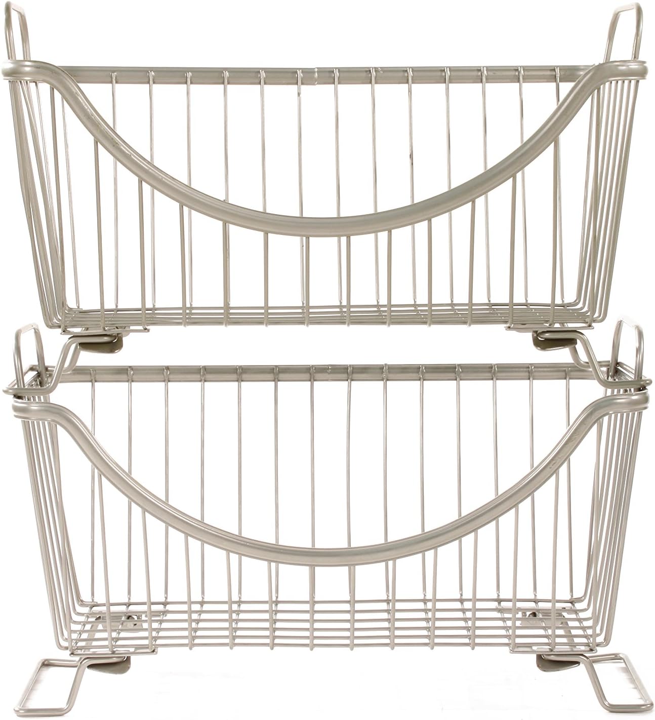 Spectrum Ashley Large Stackable Wire Baskets for Pantry & Kitchen Counter Organizer, Stacking Fruit Basket Wire Bin with Raised Feet & Handles for Vegetable Fruit Potato Onion Storage, Satin Nickel