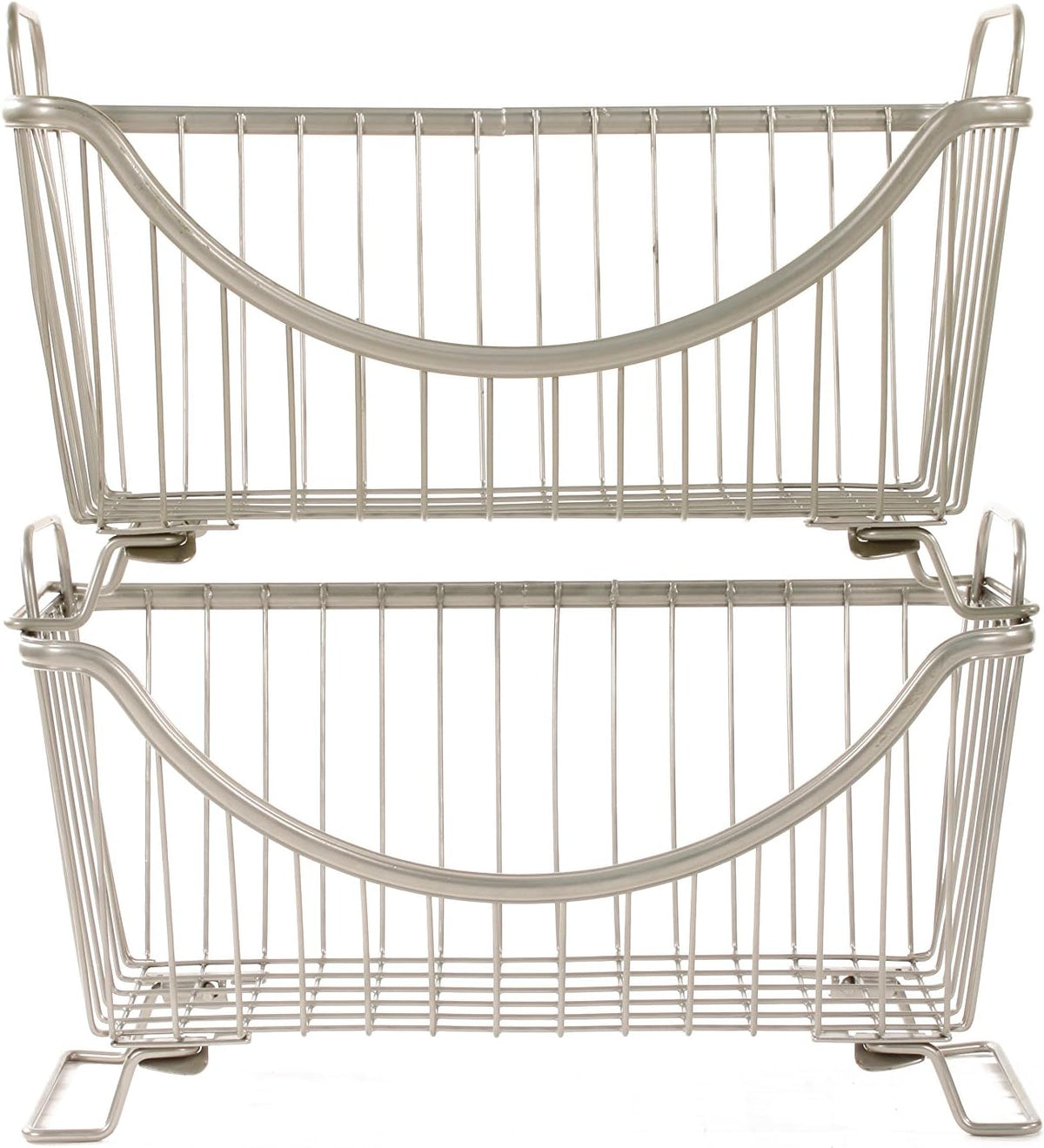 Spectrum Ashley Large Stackable Wire Baskets for Pantry & Kitchen Counter Organizer, Stacking Fruit Basket Wire Bin with Raised Feet & Handles for Vegetable Fruit Potato Onion Storage, Satin Nickel
