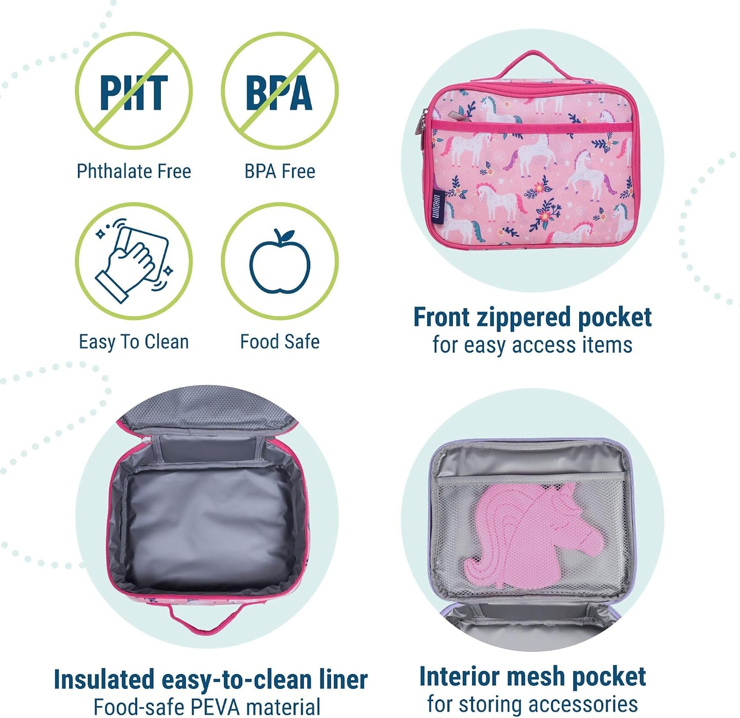 Wildkin Kids Insulated Lunch Box, Keeps Food Hot or Cold, BPA-Free with Mesh Pockets & Easy-Clean Lining – Ideal for School, Travel & Daycare – Holographic