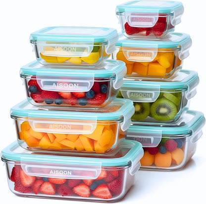 TYKOON AISOON 16 Pcs (pack of 8) Glass Food Storage Containers with Lids, Meal Prep Containers,Leak Proof, Dishwasher Safe Glass Food,Oven/Microwave/Freezer Safe((8 Lids & 8 Containers)