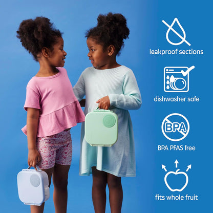 b.box Mini Lunch Box 2-Pack, Leak Proof Bento Box for Kids, 3 Compartment Snack Containers Ages 3+, Lunchbox for Daycare + School, Dishwasher Safe, BPA-Free, PFAS-Free, 4.25 Cup - Blue + Green