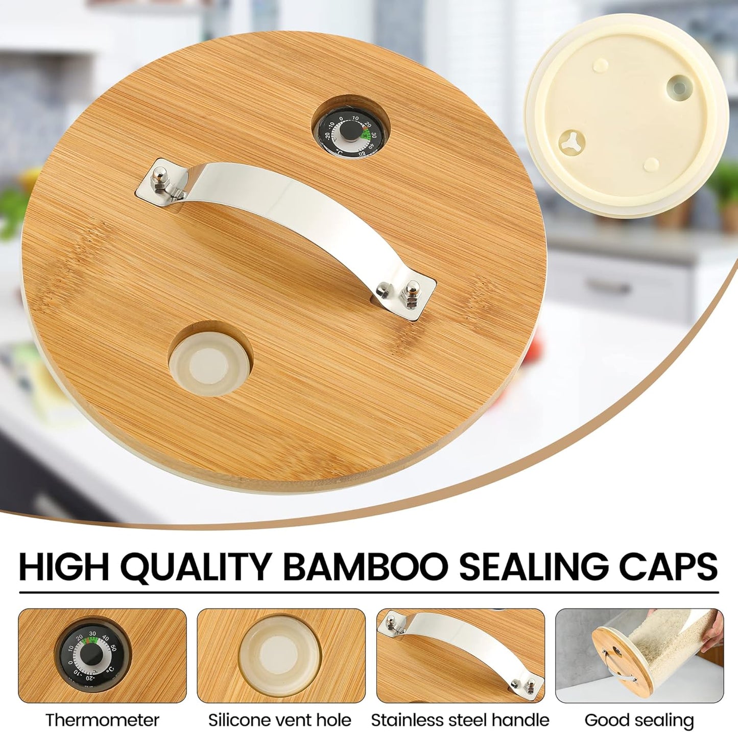 Rice Dispenser, Rice Storage Container：Flour and Cereal Container with Airtight Lid and Wooden Stand, Glass Food Storge Container for Kitchen Organization and Pantry Store (5L)