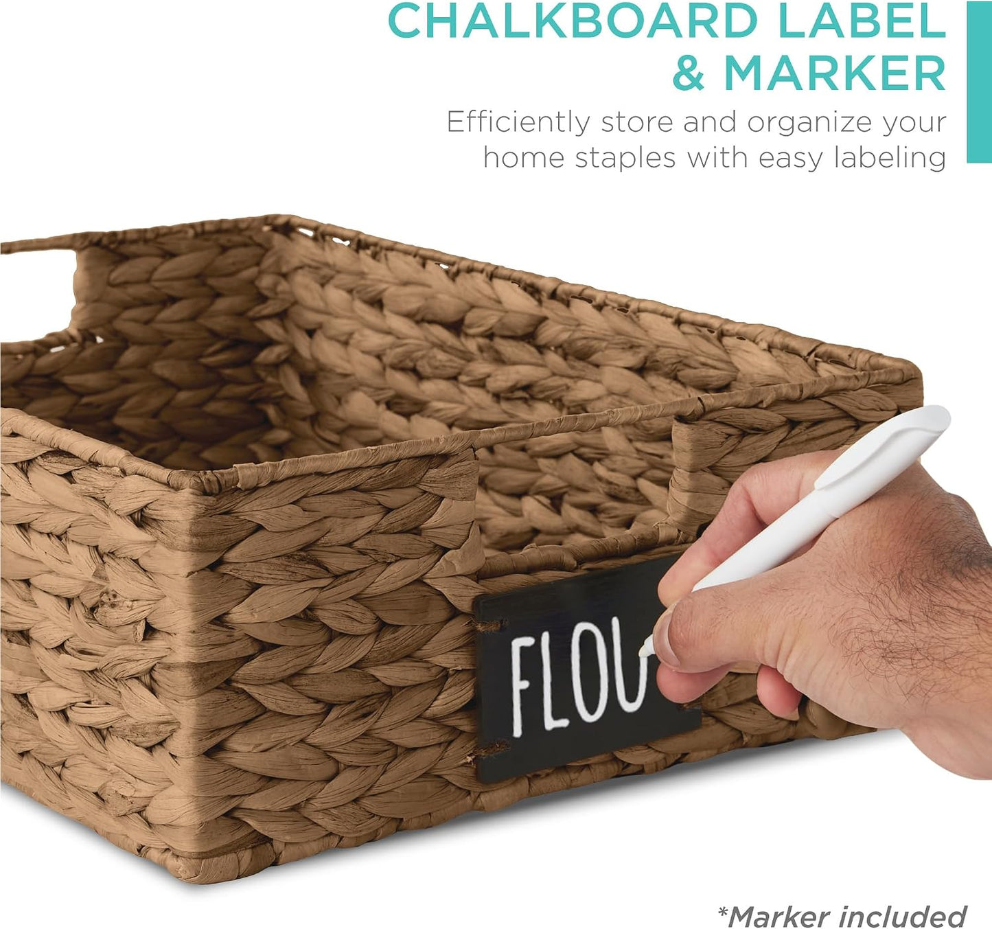 Best Choice Products Set of 4 9x12in Water Hyacinth Pantry Baskets, Woven Organizers w/Chalkboard Label, Chalk Marker - Natural