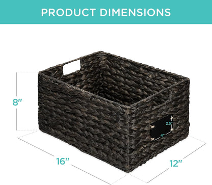 Best Choice Products Set of 4 9x12in Water Hyacinth Pantry Baskets, Woven Organizers w/Chalkboard Label, Chalk Marker - Natural