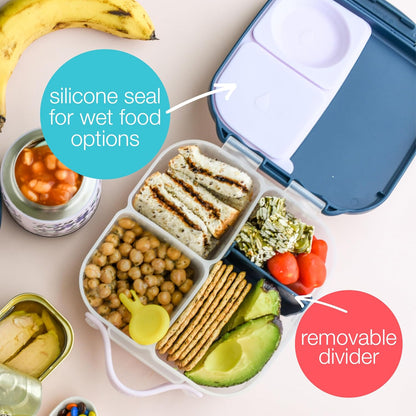 b.box Mini Lunch Box 2-Pack, Leak Proof Bento Box for Kids, 3 Compartment Snack Containers Ages 3+, Lunchbox for Daycare + School, Dishwasher Safe, BPA-Free, PFAS-Free, 4.25 Cup - Blue + Green