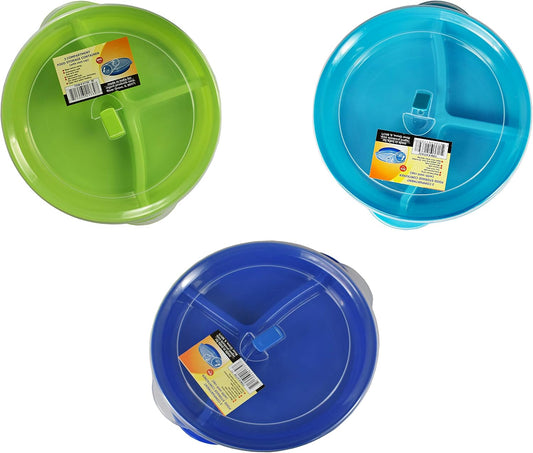 Black Duck Brand Set of 6 Assorted Microwave Food Storage Tray Containers - 3 Section/Compartment Divided Plates w/Vented Lid (6 Assorted Plates)