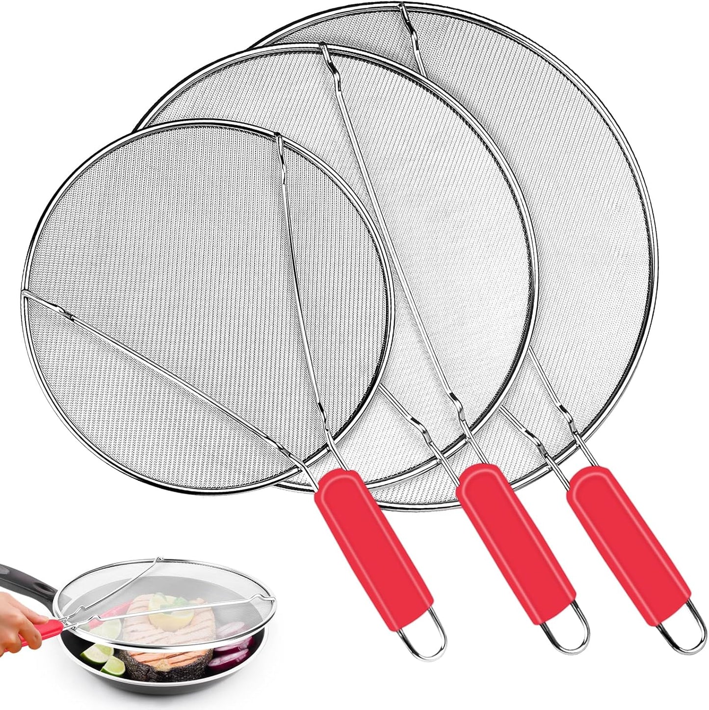 Stainless Steel Splatter Screen for Frying Pan - 9.8" 11.4" 13" Ultra Fine Mesh Grease Splatter Guard, Hot Oil Splatter Guard Shield Grease for Cooking, Kitchen Splash Guard to Prevent Oil Splatter