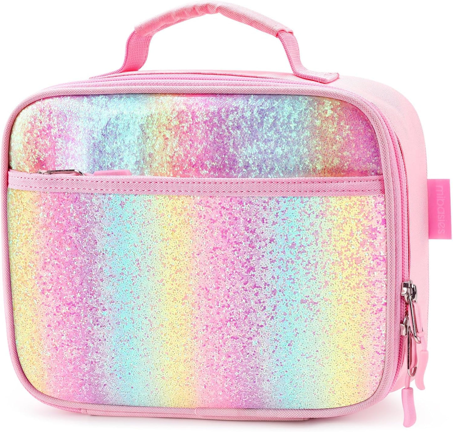 mibasies Kids Lunch Box for Girls Toddler, Insulated and Reusable Lunch Bag for School, Pink Rainbow