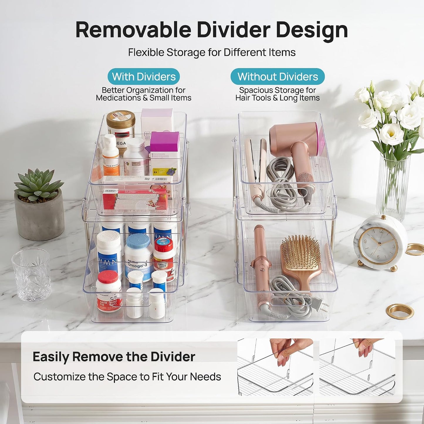 Vtopmart 4 Pack Bathroom Under Sink Organizers Organizer, 2 Tier Clear Pull-Out Organization (S-Standard)