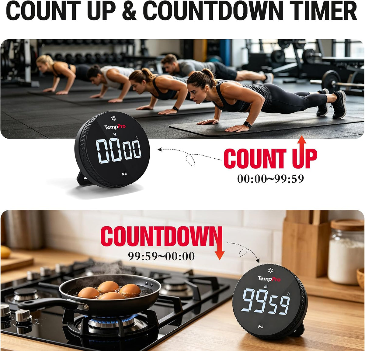 TempPro TM01 2-in-1 Kitchen Timers for Cooking with 12/24H Clock Mode