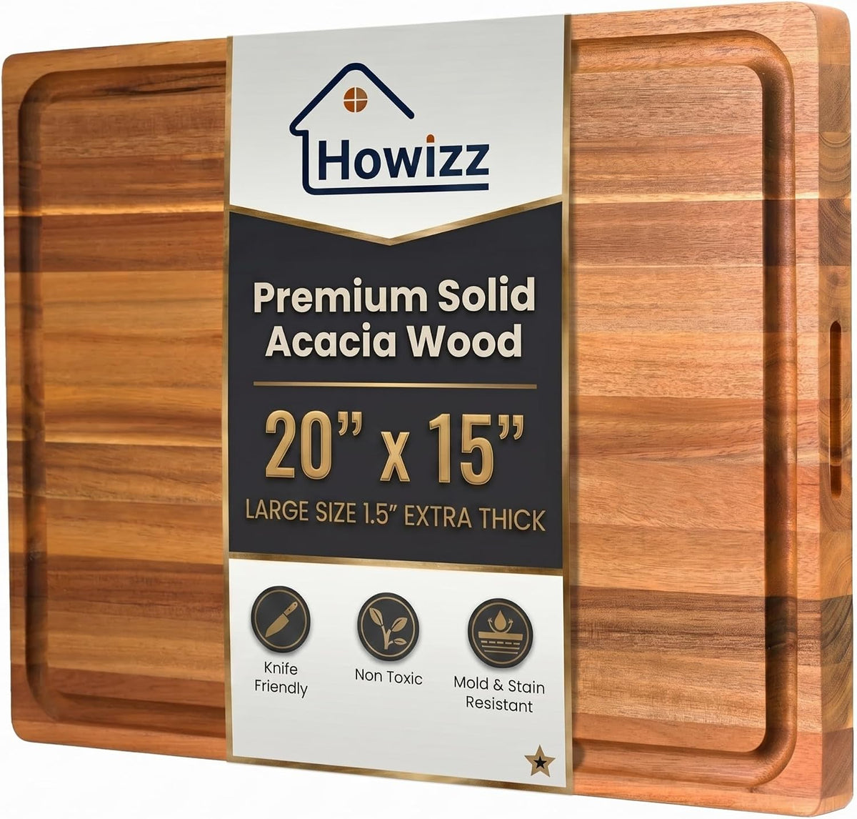 Solid Acacia Wood 20"x15" Large Cutting Board Butcher Block