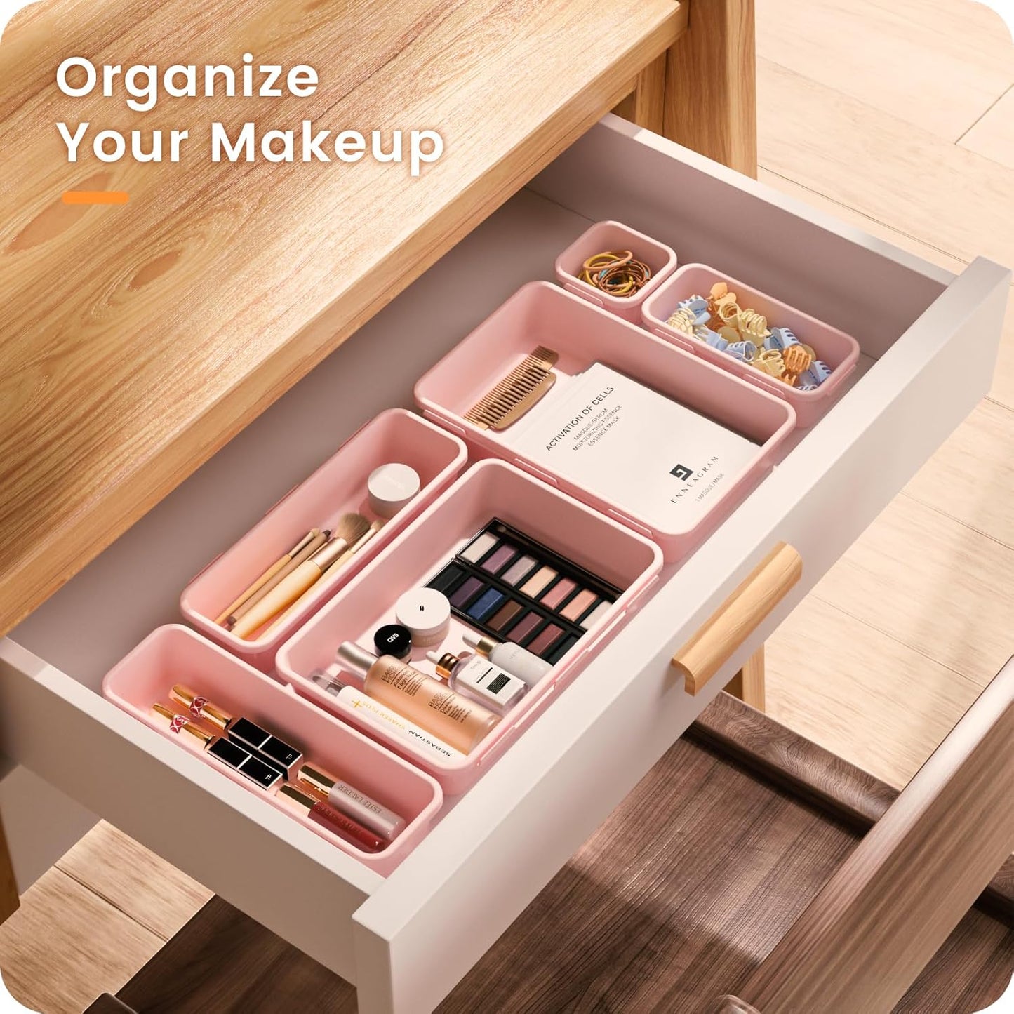 A-LuGei 【Military Grade】 Drawer Organizer,【𝟱𝗦𝗶𝘇𝗲】 Makeup organizer,【Holds 177 Items】 Bathroom Organizers and Storage,Organization and Storage,Desk Drawer Organizer for Vanity【Clear】