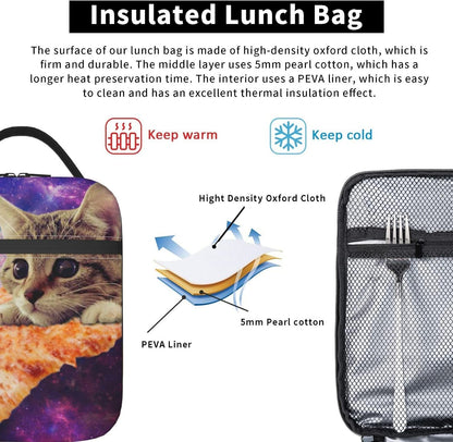 Black Cat Reusable Lunch Box Food Bag Insulated Lunch Bag for Teenage Boys Girls School Beach