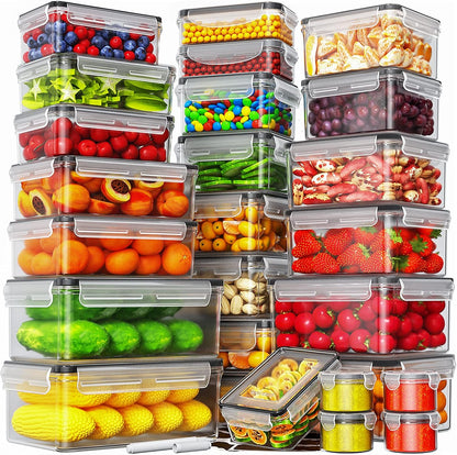 HOMETALL 40 PCS Food Storage Containers with Lids Airtight, 100% Leakproof Plastic Meal-Prep Containers Reusable(20 Containers & 20 Lids),Microwave and Dishwasher Safe, Includes Labels & Pen