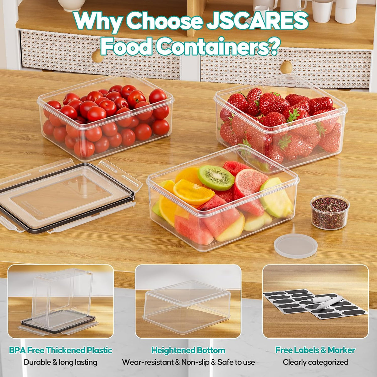 JSCARES 62 PCS Large Food Storage Containers with Lids Airtight (31 Lids & 31 Containers)- Reusable Plastic Leakproof Meal-Prep Container for Kitchen Storage Organization Microwave/Dishwasher Safe