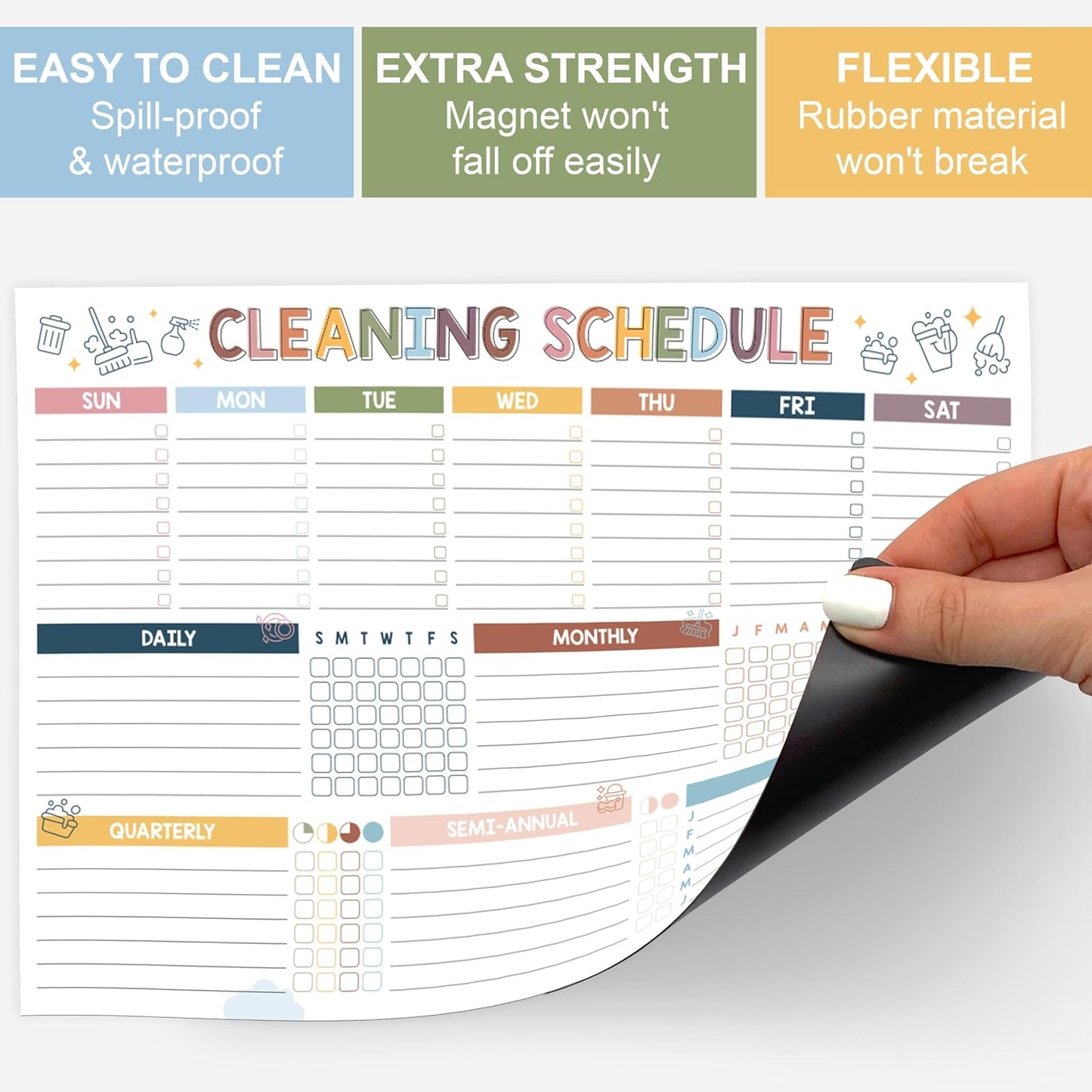 Magnetic Cleaning Schedule and Checklist Dry Erase Board - Reusable Cleaning Schedule for Home, Kitchen & Bathroom | Weekly & Monthly Chore Chart for Adults, Strong Magnet, Easy Erase
