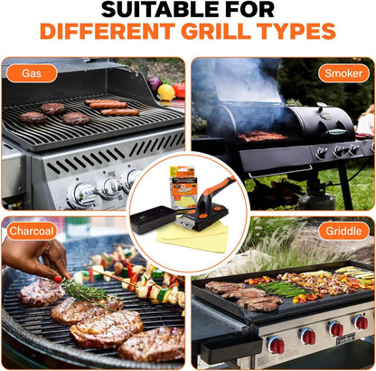 Proud Grill Q-Swiper XL Steam-Clean BBQ Grill Cleaner Set - 1 Bristle & Wire-Free Brush with Scraper, 2 Kevlar Steam Clean Cloths & 1 Water Tray, Grease & Grime Remover, Outdoor Barbecue Accessories