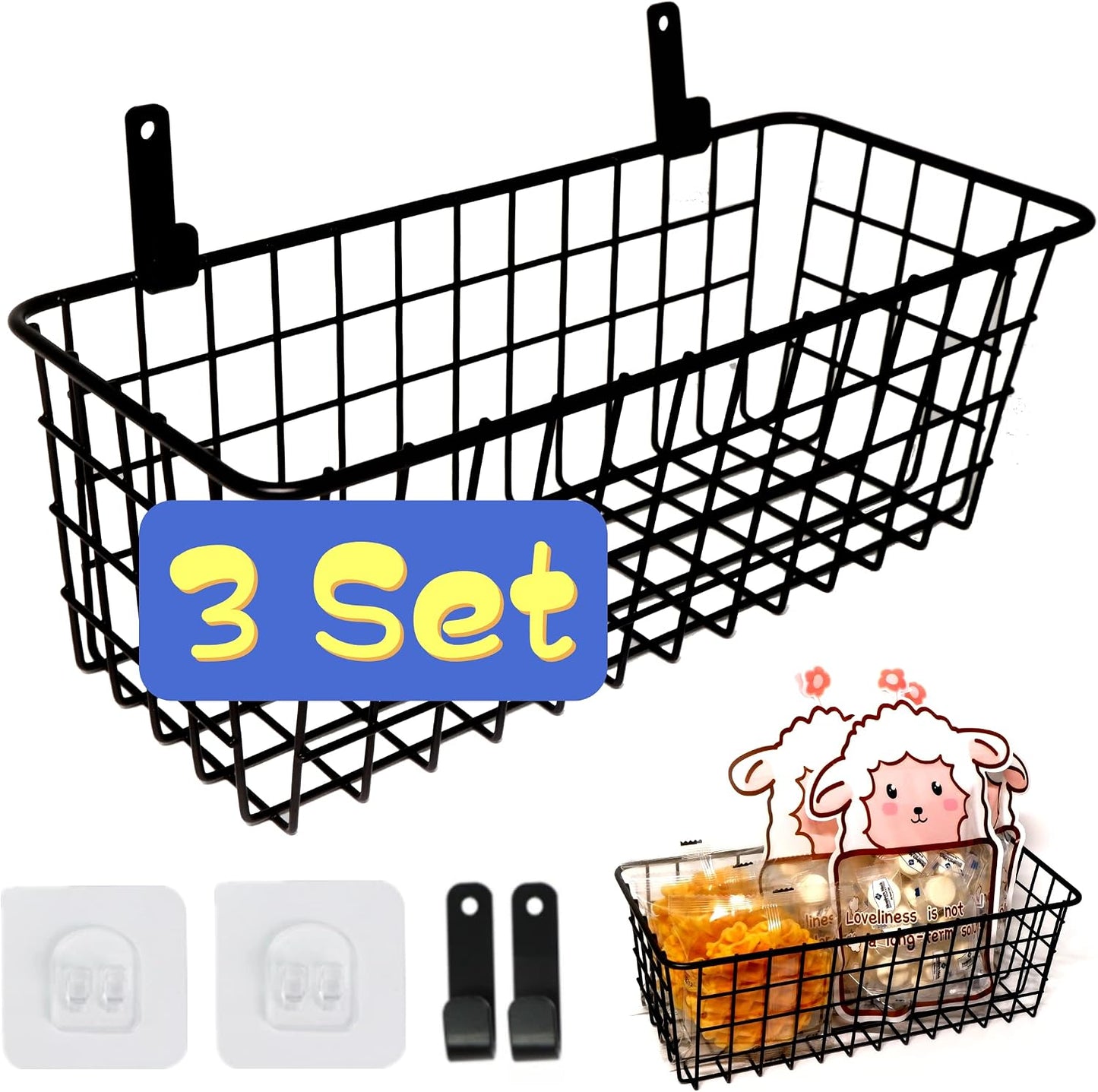 Joben Oligey 3 Set [Extra Large] Hanging Wall Wire Baskets, Farmhouse Food Storage Kitchen Pantry Laundry Closet Garage RV, White