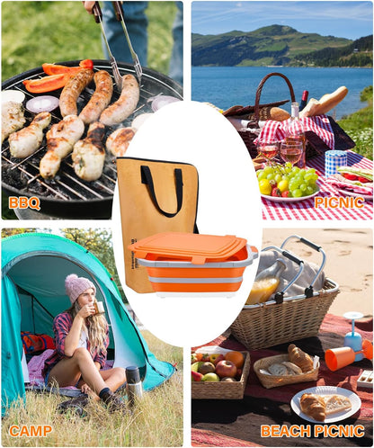 Collapsible Large BBQ Prep Tub & BBQ Resting Bag, Portable Smoking BBQ Blanket Prep Bucket for Resting Meat, Meal Prep, Marinating, 3in1 Foldable Meat Prep Tub Cutting Board with Locking Lid