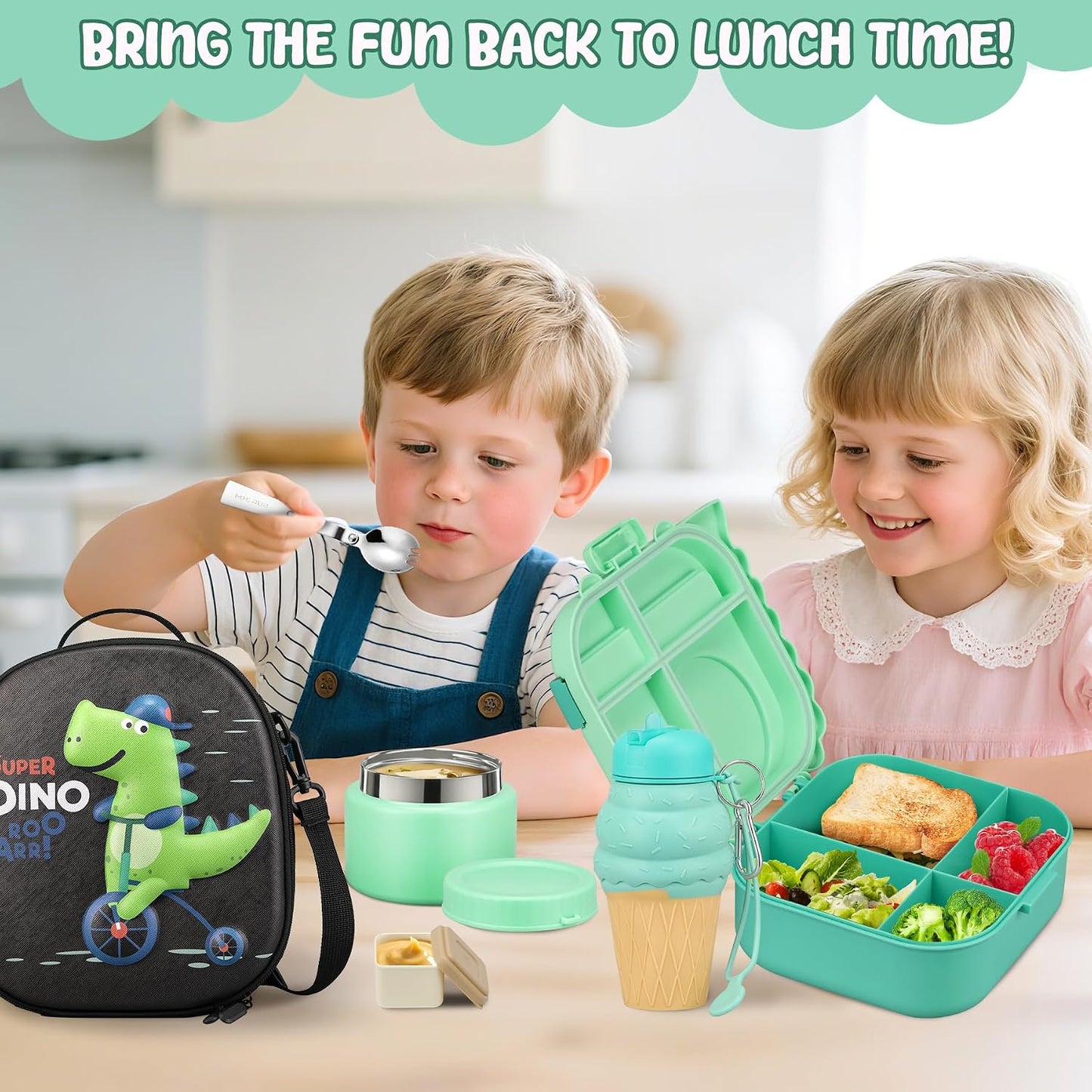 Lunch Box Kids, Leak Proof 5 Compartment Bento Box for Kids, 13oz Thermo for Hot Food Kids Lunch Box,Hot Lunch Box for School Travel