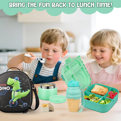 Lunch Box Kids, Leak Proof 5 Compartment Bento Box for Kids, 13oz Thermo for Hot Food Kids Lunch Box,Hot Lunch Box for School Travel