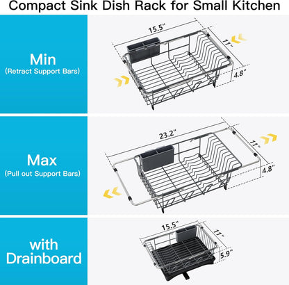 JASIWAY Dish Drying Rack in Sink, Dish Drainer with Cup and Utensil Holder