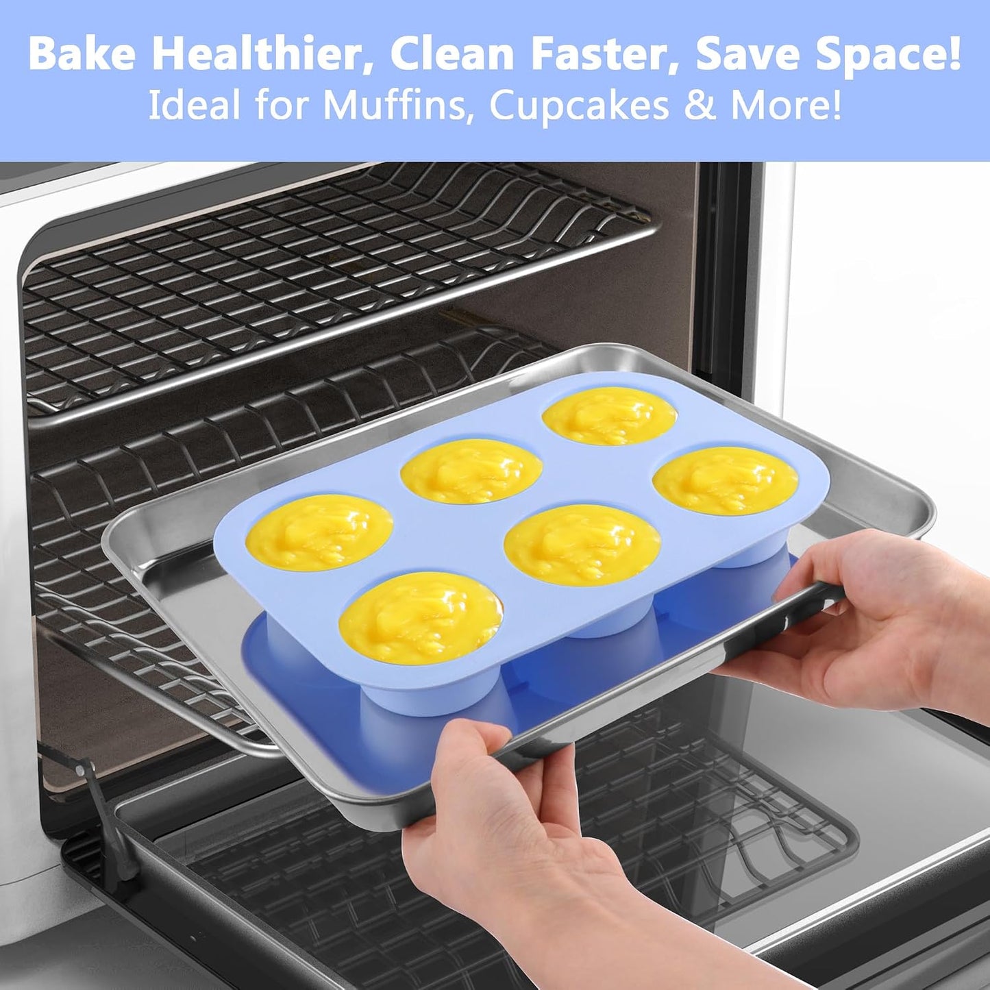 3-Pack 6-Cup Silicone Muffin Pans, Nonstick Cupcake Baking Molds, Muffin Cupcake Pans Molds for Baking, BPA/PFA-Free, Dishwasher & Oven Safe Pumpkin