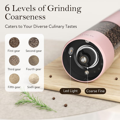 Ultrean Electric Salt and Pepper Grinder Set, Rechargeable,Matte Black