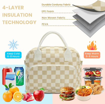 RLGPBON Insulated Lunch Bag Teen Girls, Preppy Lunch Box Large Insulated Lunch Bag Reusable Lunch Tote Bag, Preppy LunchBag for Girls School Travel Picnic