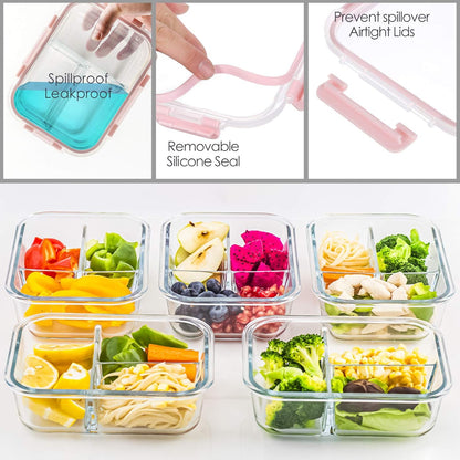 C CREST [5-Pack] Glass Lunch Box, Meal Prep Glass Containers with Lids, Glass Food Storage Containers, 34 OZ