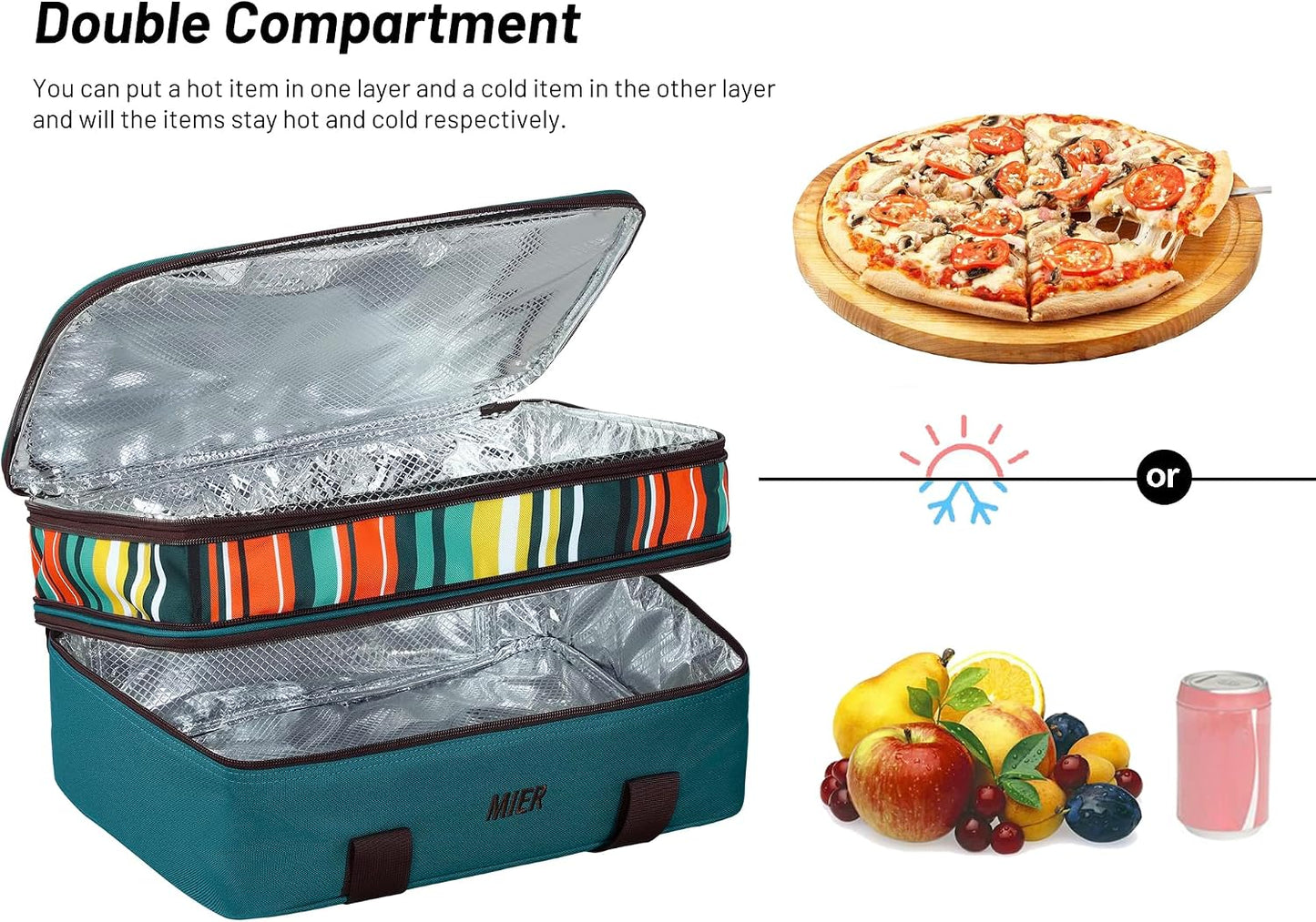 MIER Insulated Double Casserole Carrier Bag for Lasagna Lugger, Potluck Parties, Picnic, Beach, Fits 9 x 13 Inches Baking Dish, Casserole Dish, Expandable, Dark Blue