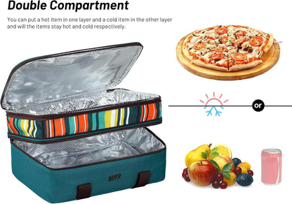 MIER Insulated Double Casserole Carrier Bag for Lasagna Lugger, Potluck Parties, Picnic, Beach, Fits 9 x 13 Inches Baking Dish, Casserole Dish, Expandable, Dark Blue