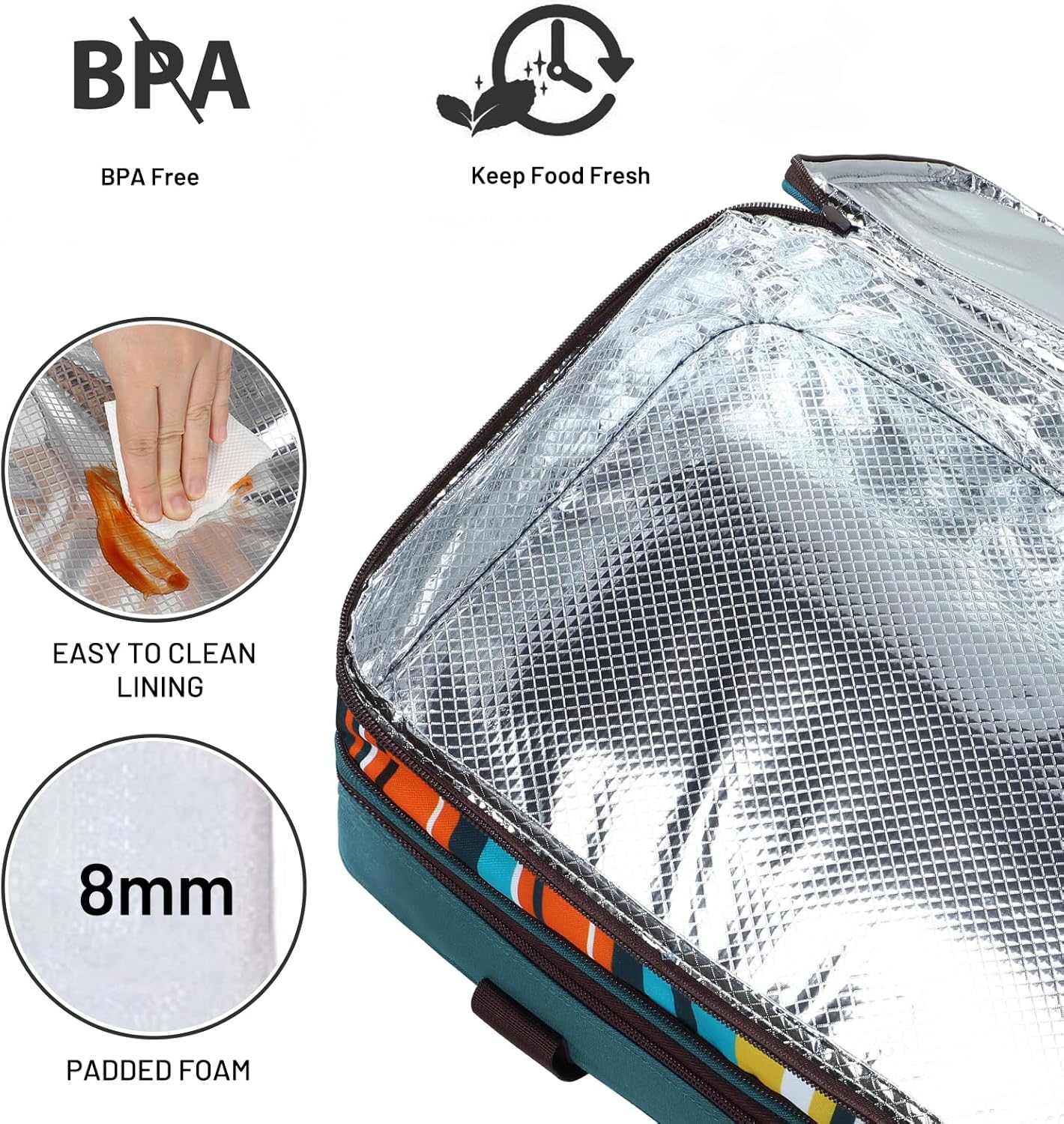 MIER Insulated Double Casserole Carrier Bag for Lasagna Lugger, Potluck Parties, Picnic, Beach, Fits 9 x 13 Inches Baking Dish, Casserole Dish, Expandable, Dark Blue
