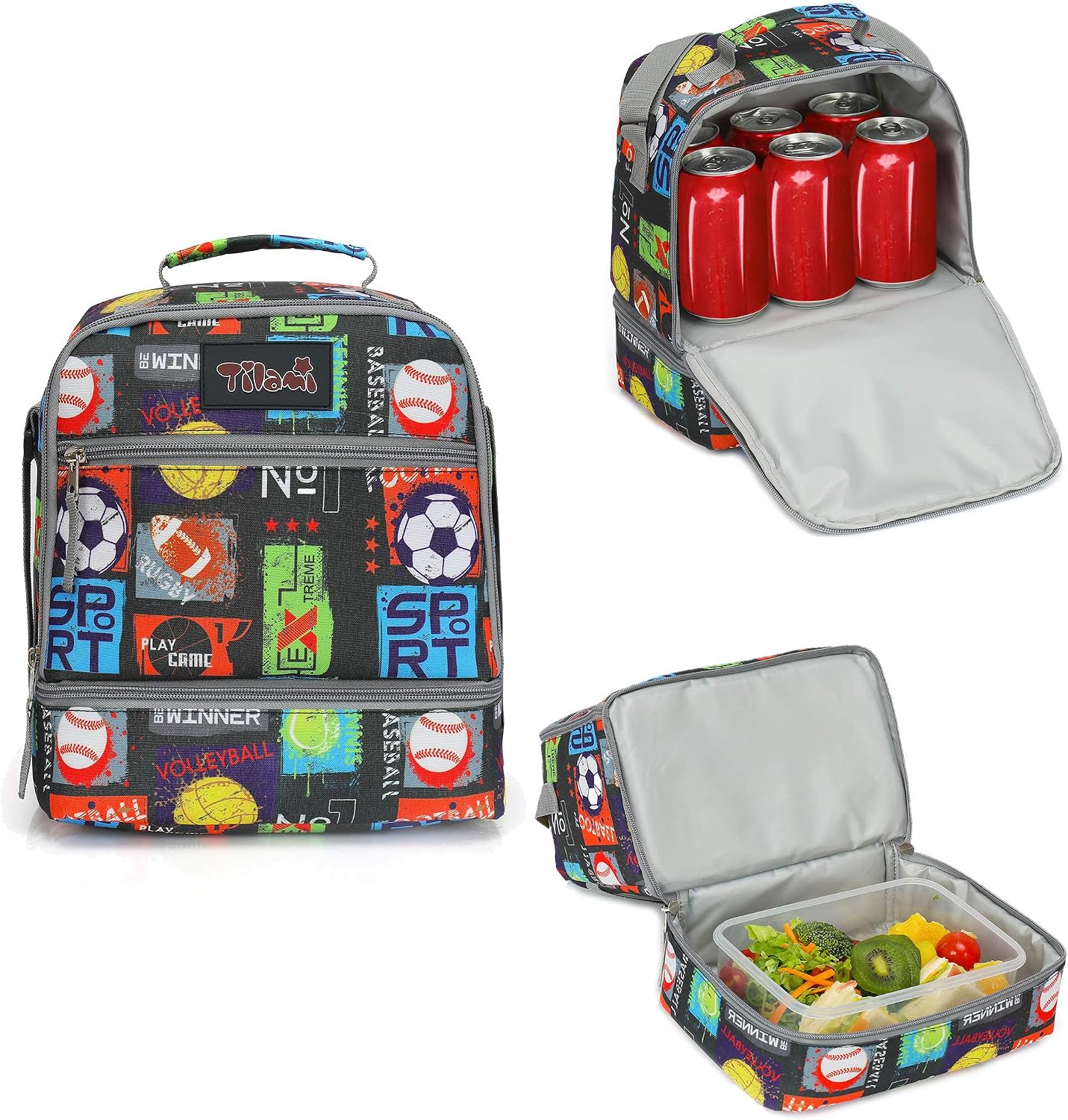 Tilami Lunch Bags Insulated Adjustable Strap Zipper, Two Compartments Cooler Bags, Bento Bags for Kids Toddlers (Blue)