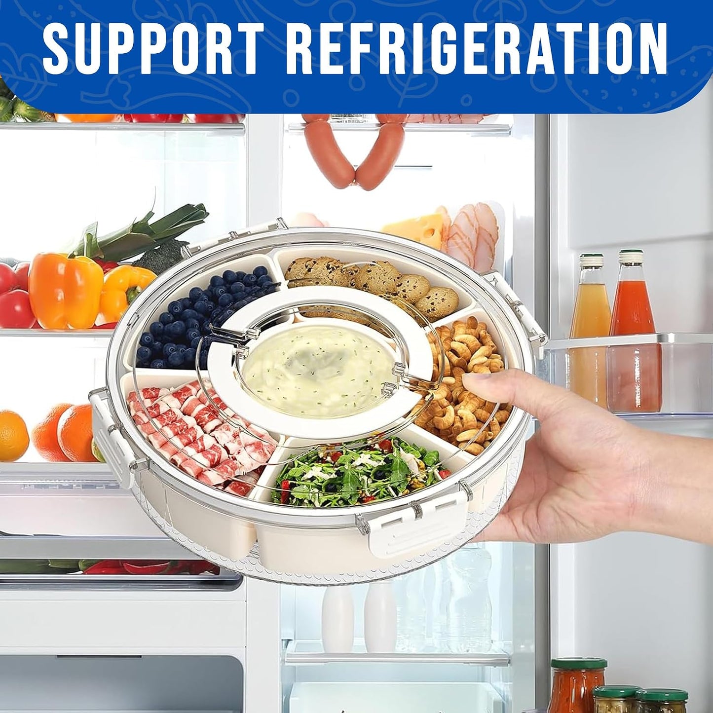 12" Snack Containers with Lids - Reusable Veggie & Fruit Tray for Fridge, Party Serving Dishes, Snack Box Container for Kids Toddlers Adults, Leak-Proof Food Storage