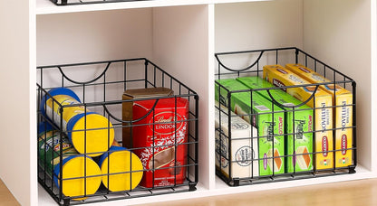 DINGTAI Metal Wire Basket Organizer Foldable Set of 6, Food Storage Mesh Bin with PVC Sheet, Freezer Organizer Bins for Pantry Closet Bathroom-Black