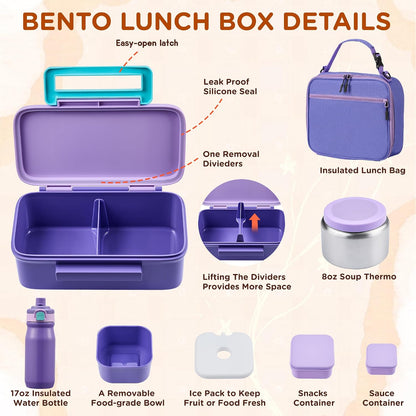 JXXM Bento Lunch Box for Kids With 8oz Thermo, Leakproof Bento Box with with 2 Compartments, Insulated Bottle, Lunch Bag, BPA Free Dishwasher Safe for School Girls Boys (Pink)