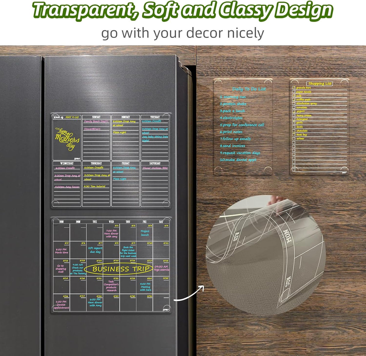 JJPRO Non-Magnetic Clear Weekly Planner & to Do List for Fridge, 8.5"x13" Dry Erase to Do List WhiteBoard,Reuasble Weekly Calendar for Refrigerator,Cabinet,Wall&Glass, All Smooth Surfaces
