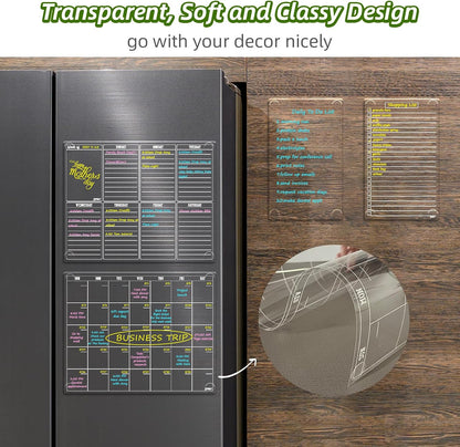 JJPRO Non-Magnetic Clear Weekly Planner & to Do List for Fridge, 8.5"x13" Dry Erase to Do List WhiteBoard,Reuasble Weekly Calendar for Refrigerator,Cabinet,Wall&Glass, All Smooth Surfaces